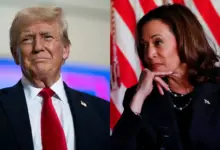 Donald Trump and Kamala Harris split